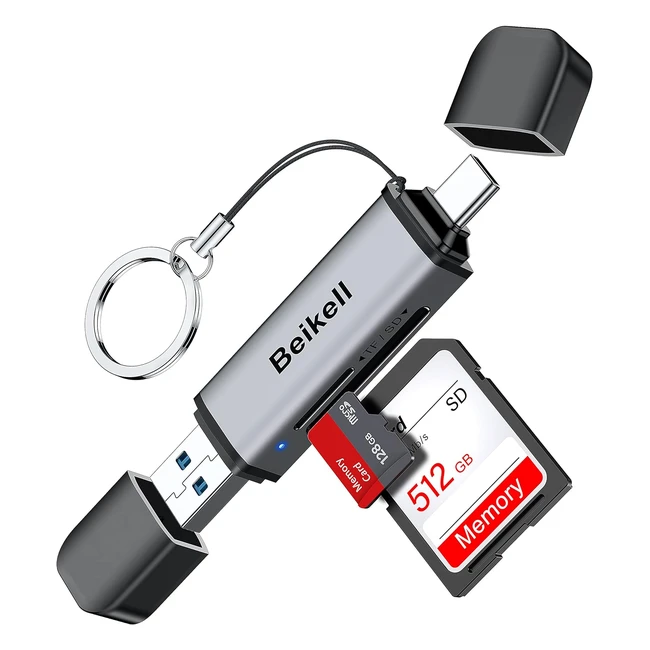 Beikell USB 3.0 Card Reader Dual Connector USB C High Speed OTG Adapter Aluminium SD/Micro SD/TF/SDHC/SDXC/MMC für Android/Windows/Mac/Linux OS