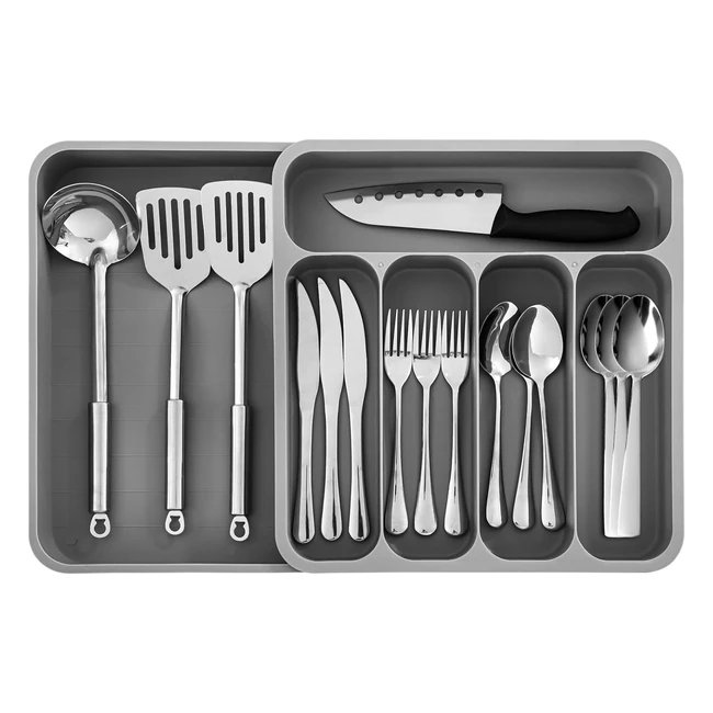 Yafe Cutlery Drawer Organiser Expandable Kitchen Drawer Organiser 6 Compartment Large Utensil Drawer Organiser Grey