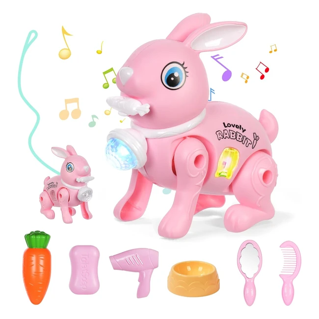 Coniglio Giocattolo Luminoso OSdue Set Elettrico Carota Pasqua Guinzaglio 3 Anni