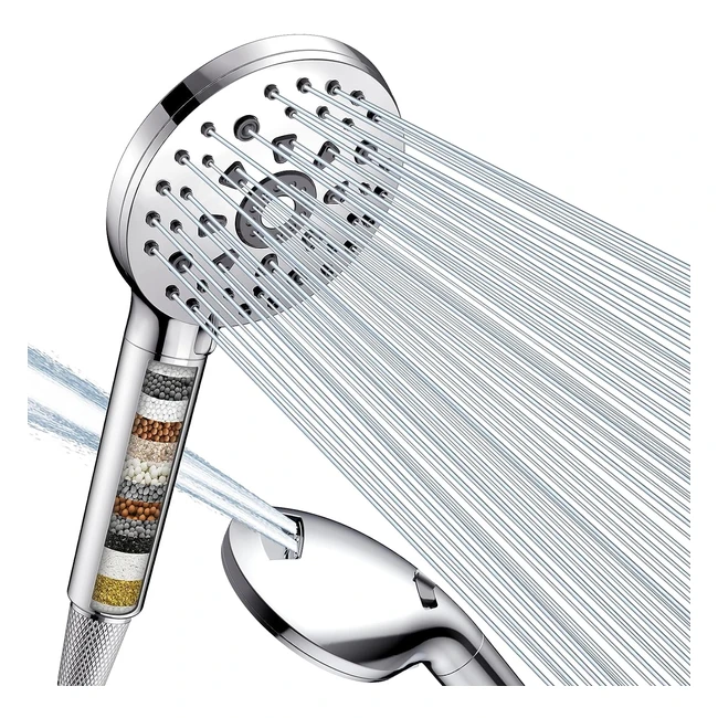 DigiRoot Hard Water Filter Shower Head 15 Stage 7 Spray Modes High Pressure Shower Head and 15m Hose Universal Handheld Water Softener - Remove Residual Chlorine