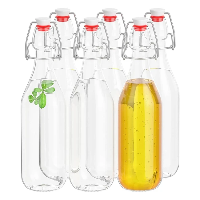 Danmu Art 6pcs 500ml Glass Bottles with Stoppers Lids - Airtight Milk Bottle Swing Top Brewing Bottles