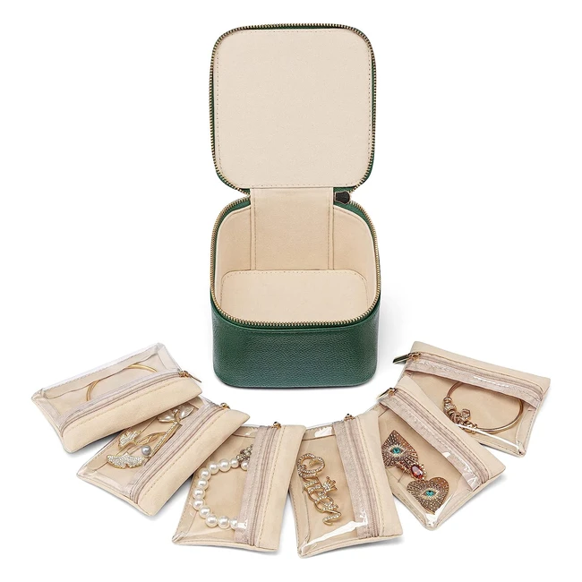 Vlando Small Jewelry Box Organizer - Travel Jewelry Storage with 6 Velvet Pockets - Premium Petal Hardware Case