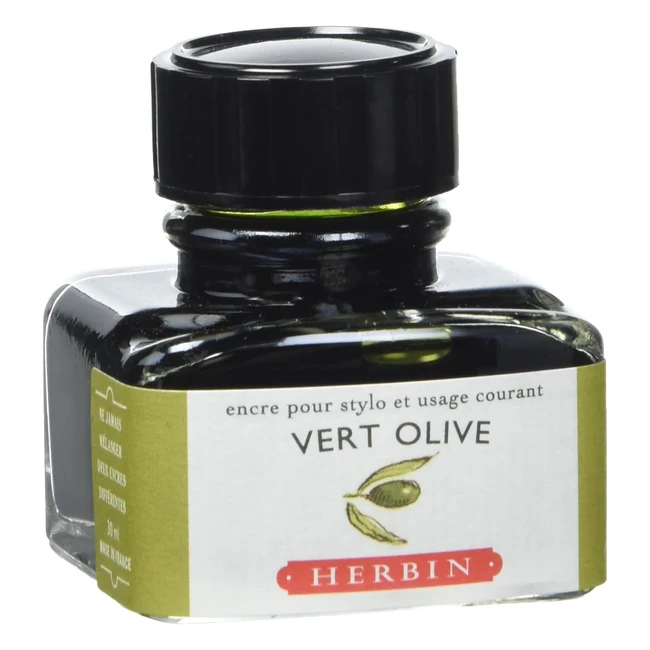 Jacques Herbin Ref 13036T Olive Green Ink 30ml Bottle with Pen Rest