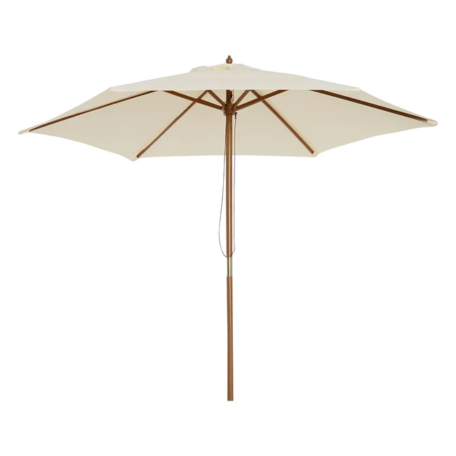 Outsunny 25m Wood Garden Parasol Sun Shade Patio Outdoor Umbrella Cream White #Vent #Durable #Sturdy