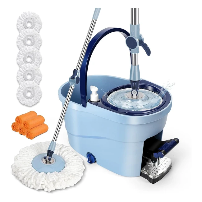 Spin Mop Bucket Set with Wringer - 145cm Telescopic Handle 360 Spinning Mop - W