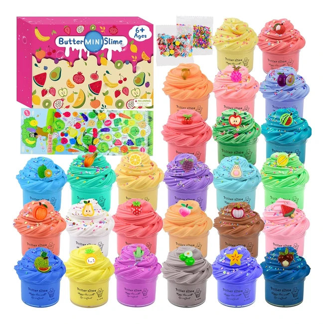 26 Pack Fluffy Butter Slime Kit for Girls - Soft & Nonsticky - DIY Fruit Slime Toy - Stress Relief Toy