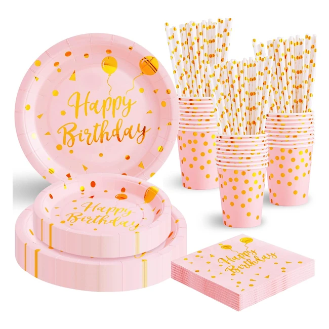 Vaisselle jetable anniversaire rosa gold or 24 invits assiettes carton