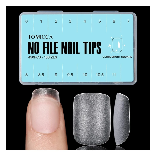 Tomicca Extra Short Square Nail Tips 450pcs - No File Full Cover Gel Nail Tips -
