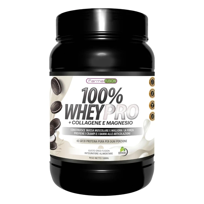 Proteine Whey Pro con Collagene e Magnesio - 43g Proteine Pure - Aumenta Massa Muscolare e Tonifica - 1000g Biscotto