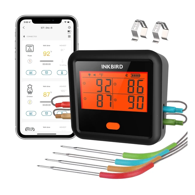 Inkbird Termometro Barbecue Bluetooth 4 Sonde IDT34CB - Tecnologia Avanzata e 72