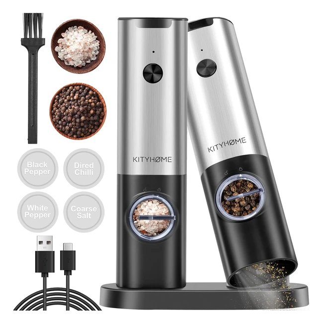 Molinillo Pimienta Recargable Elctrico LED Ajustable Acero Inoxidable 70ml