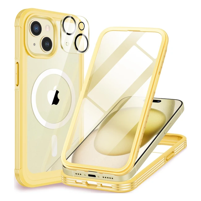 Funda Magnética iPhone 15 Plus 9H HD Cristal Templado Protector Pantalla y Cámara 360 Grados Amarillo