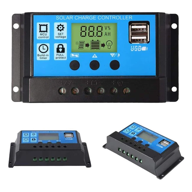 Regolatore di carica solare Zhiting 30A PWM 12V 24V Display LCD USB - Ampia Comp
