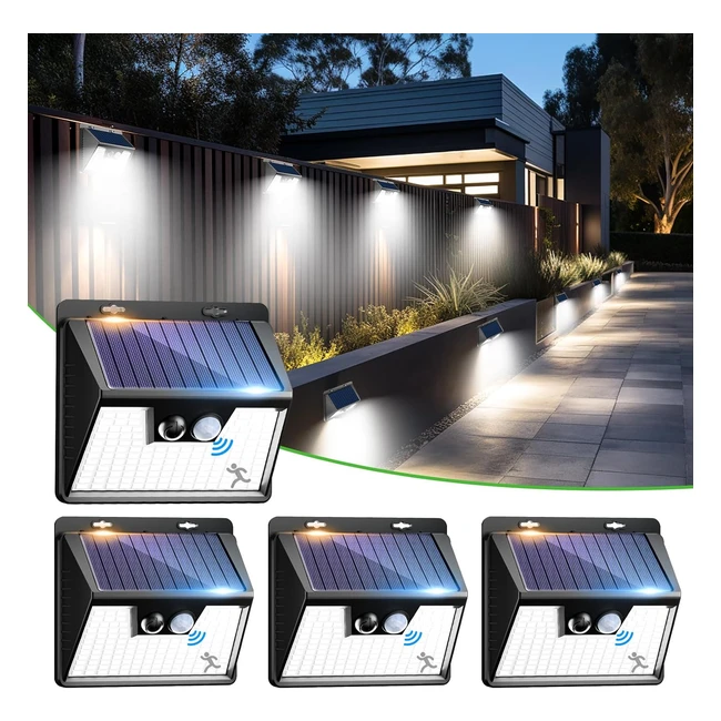Nipify Solar Security Lights Outdoor 4 Pack 140 LED 3 Modes IP65 Waterproof Wire