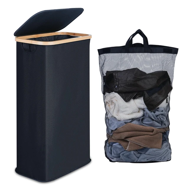 efluky Slim Laundry Basket with Lid - 63L Cloth Storage Basket - Black
