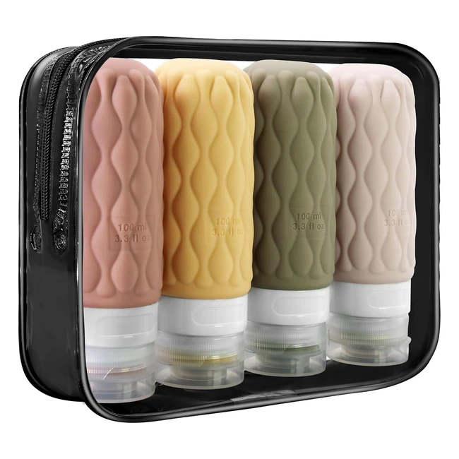 4 Pack Travel Bottles 100ml Set Leakproof Refillable Silicone - TSA Approved