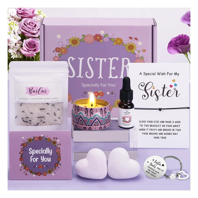 Pamper Spa Gift Set Lavender Essential Oil Candle Bath Bomb Salt Bracelet Key Ri