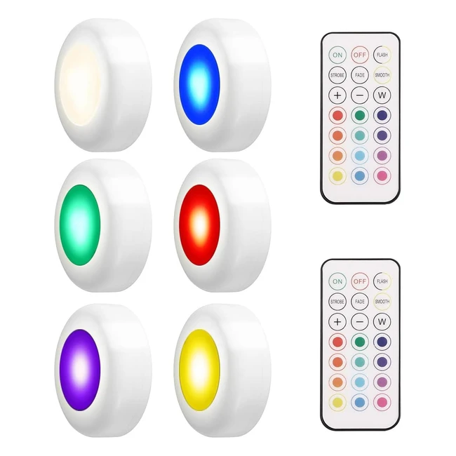 Ledgle 6 Pack RGB Puck Lights Battery Powered Dimmable Wireless Kitchen Lights