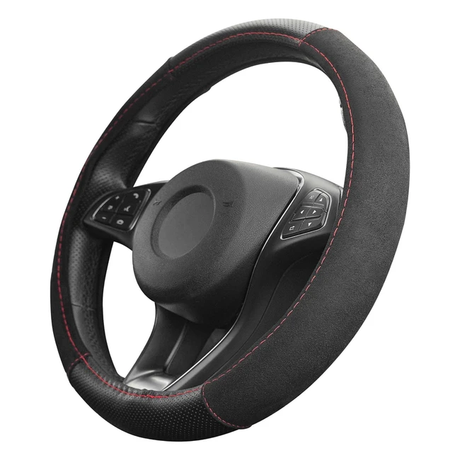 Upgrade4Cars Coprivolante Auto Rosso Alcantara Look Diametro 37-39 cm - Accessor