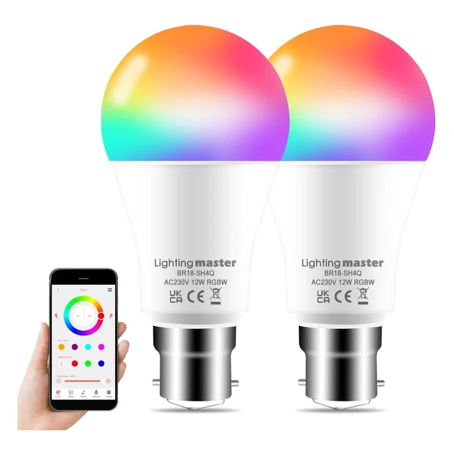 Alexa Light Bulbs 100W Equivalent Bluetooth Smart Bulb Colour Changing 16 Million RGB Colours Warm White1280lm B22 Bayonet LED Bulbs - 2 Packs