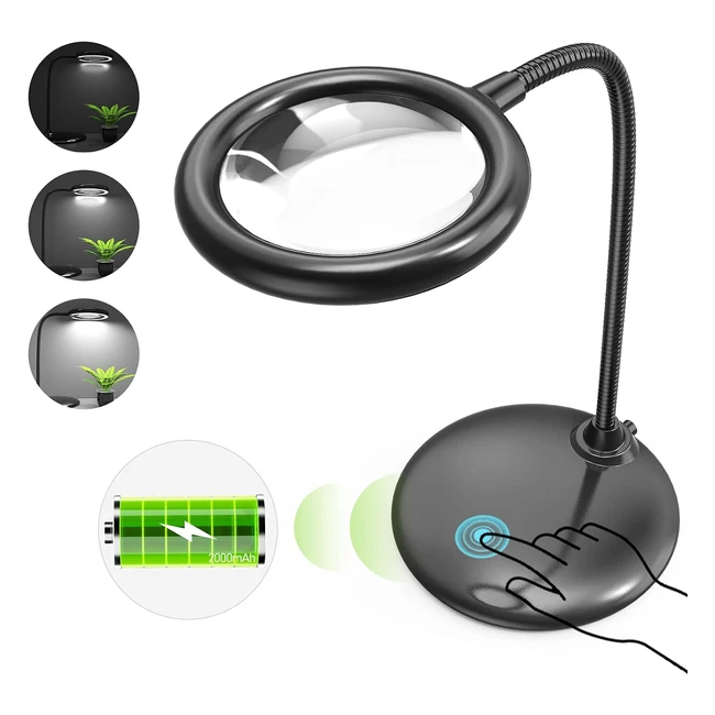 Lampe Loupe Rechargeable 5X LED Raweao - Lecture Couture Bijoutiers Modélisme Noir