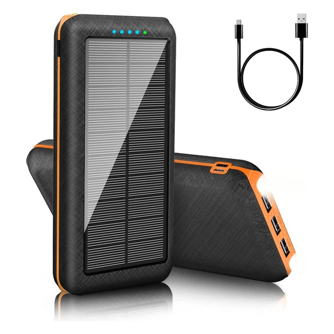Solar Power Bank 30000mAh USB Charger Camping Waterproof Orange