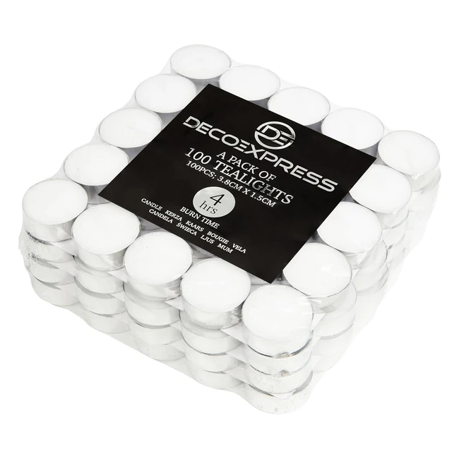 Candele Tealight Bianche 100 Pezzi Lunga Durata 48 Ore