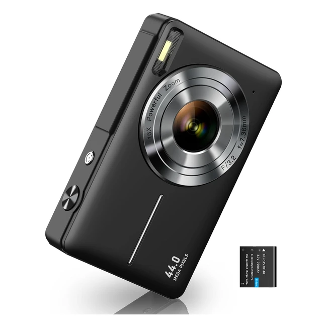 Compact Camera 1080P FHD 44MP 16x Zoom - Simple Vlogging Camera for Kids Teens Seniors