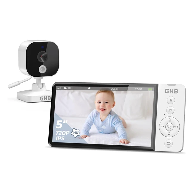 GHB Baby Monitor 720P HD Camera Night Vision 5000mAh IPS Screen 2Way Audio