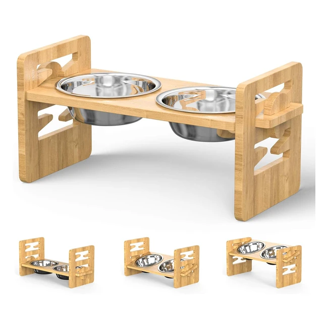 Cuencos elevados para perros con soporte ajustable de bamb - 2 cuencos de acer
