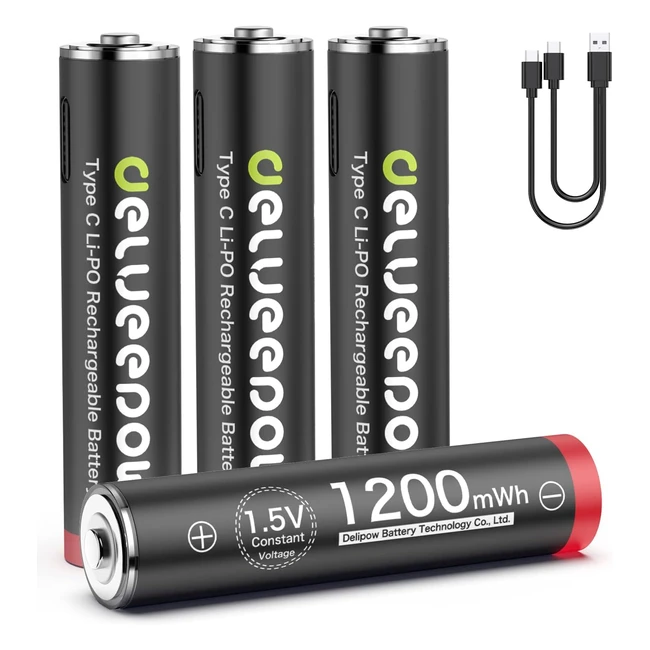Delyeepow 15V USB-C Batterie AAA Ricaricabili 1200mWh - 4 Pezzi