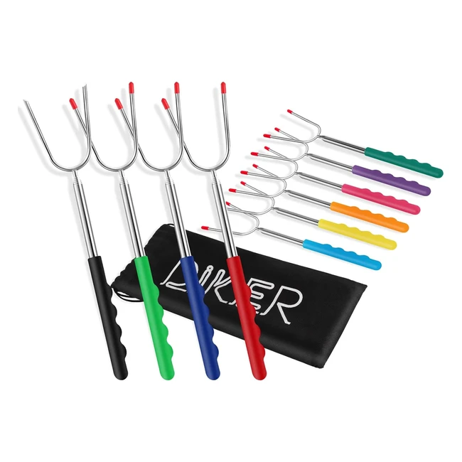 Set 10 Spiedini BBQ Acciaio Inox Forchettone Marshmallow Hot Dog