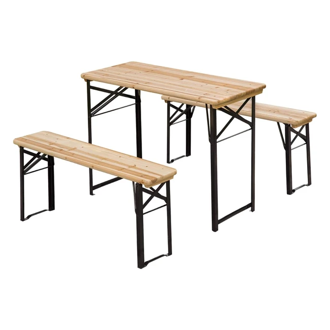 Outsunny Portable Folding Camping Picnic Table Set 120cm - Sturdy Wood Construct