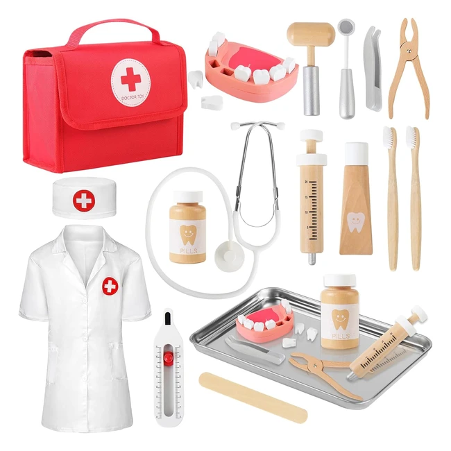 Malette Docteur Enfant Jouet Bois Mdecin Stthoscope - Cadeau Mdical Jeu Rle Filles Garons 3-5 ans