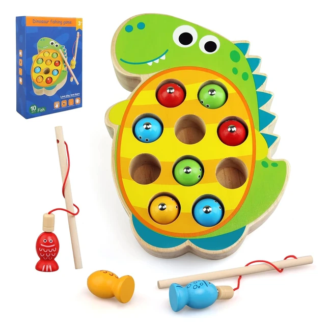 Jouet enfant 2 ans - Jeu de pêche magnétique en bois - 14 pièces - Montessori - Cadeau garçons filles - Dinosaur