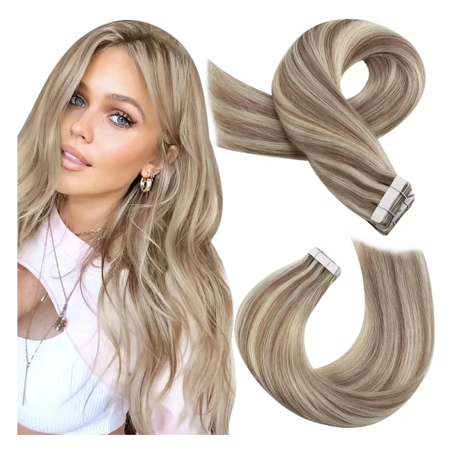 Moresoo Extension Adhesive Blonde Bande Cheveux Naturel 30 cm Brun Chtain avec Blond Platine P9A60