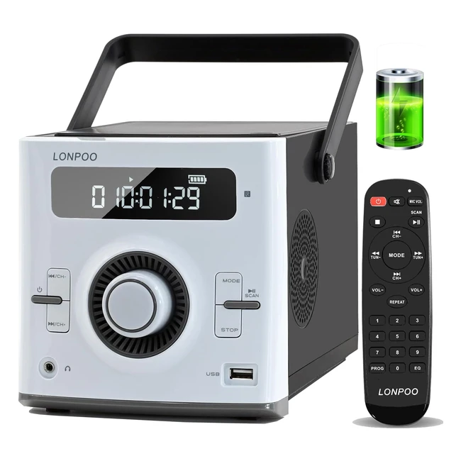 Boombox Lecteur CD Portable Rechargeable 20W Haut Parleur Stéréo Bluetooth USB AUX 3.5mm Casque Port Mic Télécommande LP118W