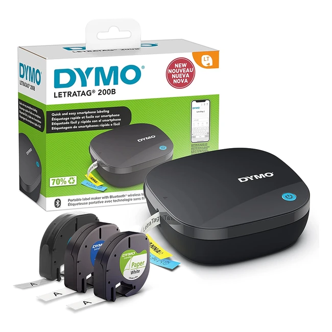 Dymo Letratag 200B Etikettendrucker mit Bluetooth - Kompakter Etikettendrucker verbindet sich über kabellose Bluetooth-Technologie mit iOS und Android - Inklusive 3 x Etikettenband