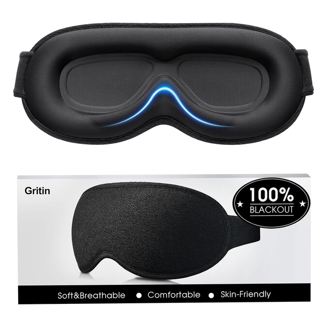 Gritin 100 Blackout Sleep Mask for Women Men - Ergonomic Design 3D Cutout - Zero Eye Pressure - Ultra Soft Comfortable Eye Mask