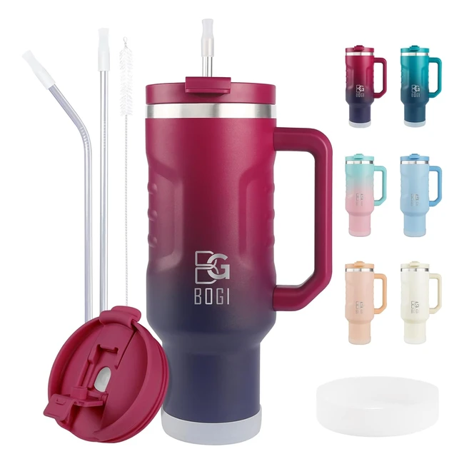 Bogi 40oz Tumbler with Handle and Straw  Leakproof Travel Mug  Double Walled S