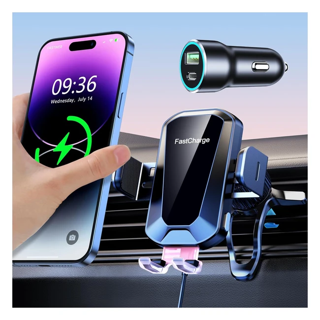 EOIWUY Car Phone Holder Wireless Charger Auto Clamping 15W Fast Wireless Car Cha