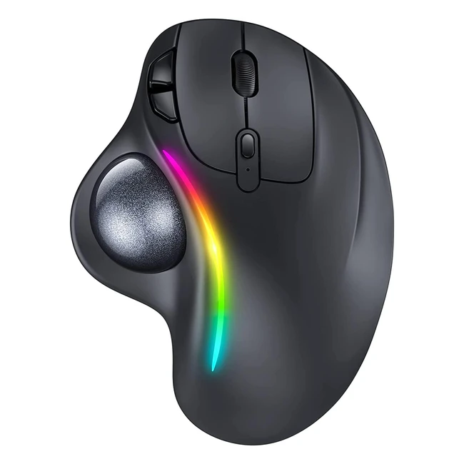Wireless Ergonomic Trackball Mouse RGB Backlit 24G USB Bluetooth Rechargeable