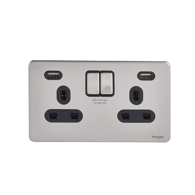 Schneider Electric Ultimate Screwless Flat Plate Switched Double Power Socket wi