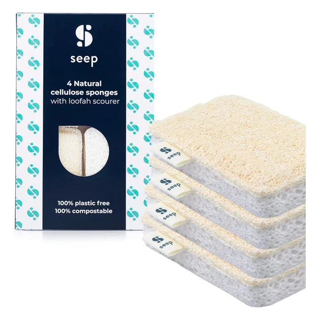 Seep Eco Sponges - Compostable Kitchen Sponge - Loofah Sponge Scourer - 4 Pack