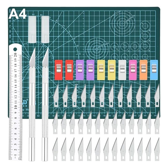 Cutter de prcision Goldge - Set 2 stylos scalpel 42 lames - Rgle en acier