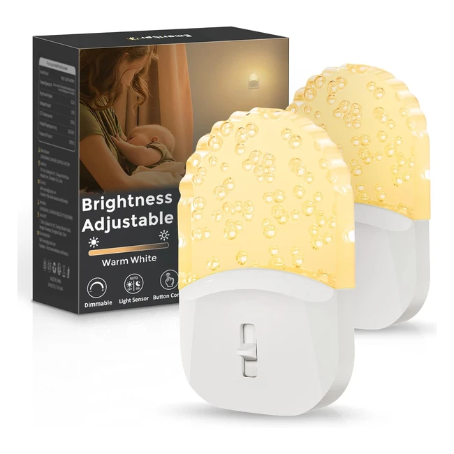 EmeritPro Night Light Dimmable Plug In Wall 2 Pack - 050lm Brightness Adjustable