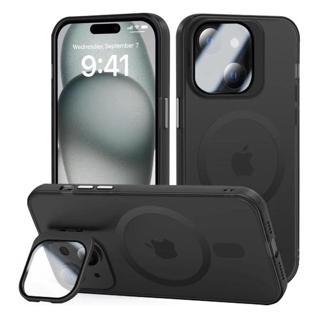 Cover iPhone 15 Tigratigro con Cavalletto - Protezione Fotocamera H9 Vetro Temperato - Custodia Posteriore Glassata Traslucida Antiimpronte