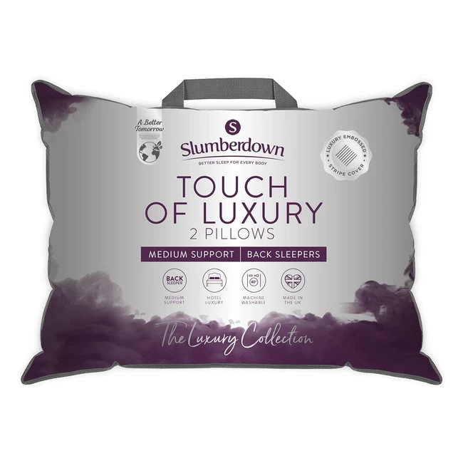 Slumberdown Touch of Luxury White Pillows 2 Pack Medium Support - Back and Side 