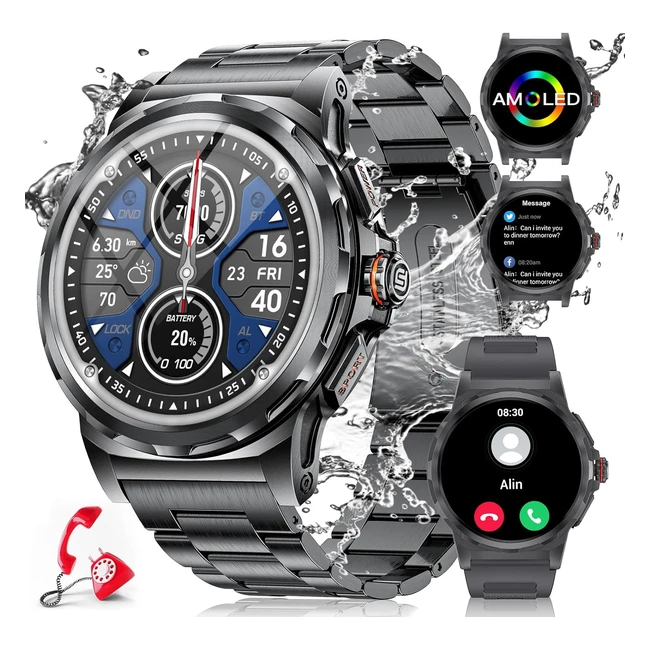 LIGE Montre Connectée Homme 143 AMOLED Smartwatch Android iOS - Appel Bluetooth - Modes Sportifs - Calories - Fréquence Cardiaque