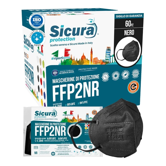 Mascherine FFP2 Nere BFE 99 Made in Italy - Protezione Sicura CE